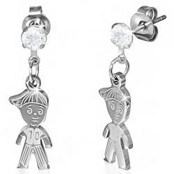 Cercei din inox cu baietei si zirconii albe